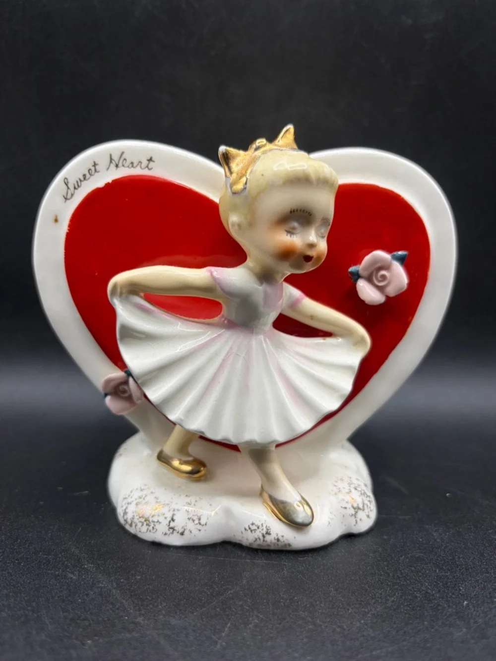Napco Vintage Hand Painted Sweet Heart Ceramic Girl Figure Vase Planter S719B